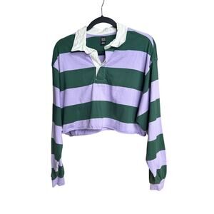 BDG Women's Purple and Green Striped Rugby Shirt - Size M